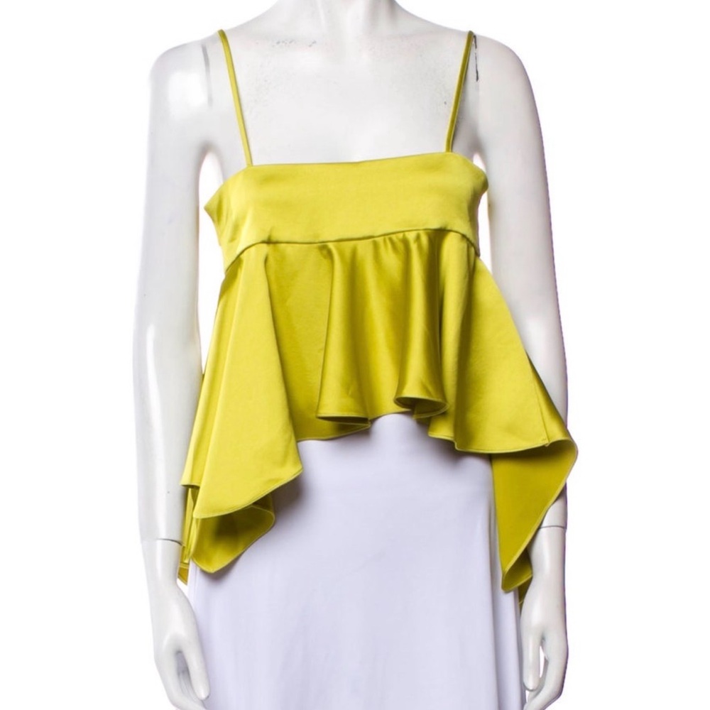 ATTICO Yellow Ruffle Spaghetti Strap Women's Top - Picture 3 of 5
